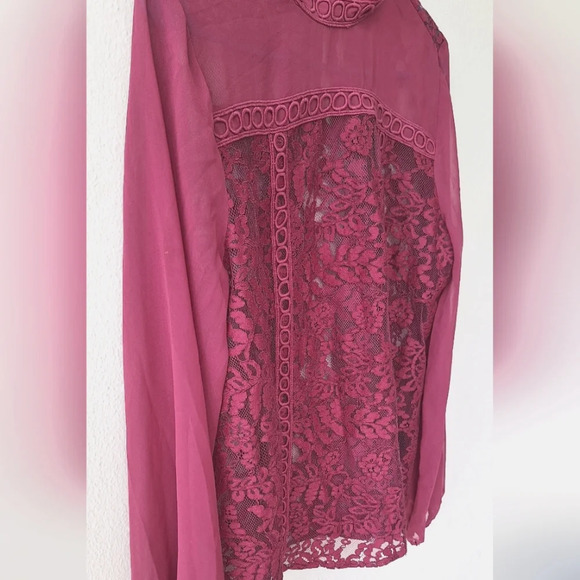 BOLD elements transparent Long-sleeved women's Blouse in Wine red Size M - Picture 6 of 9